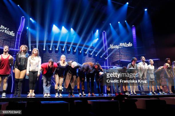 Nadja Scheiwiller and cast during the premiere of 'Flashdance - Das Musical' at Mehr! Theater on September 20, 2018 in Hamburg, Germany.