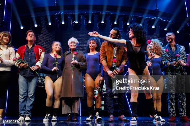 Nadja Scheiwiller and cast during the premiere of 'Flashdance - Das Musical' at Mehr! Theater on September 20, 2018 in Hamburg, Germany.