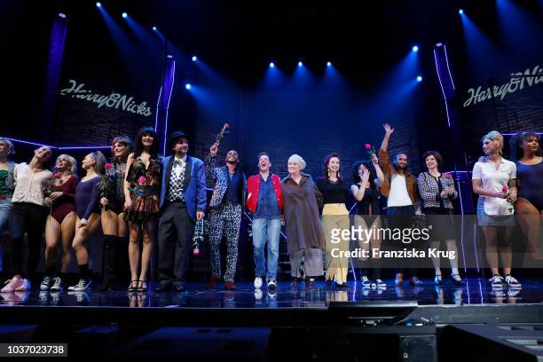 Nadja Scheiwiller and cast during the premiere of 'Flashdance - Das Musical' at Mehr! Theater on September 20, 2018 in Hamburg, Germany.