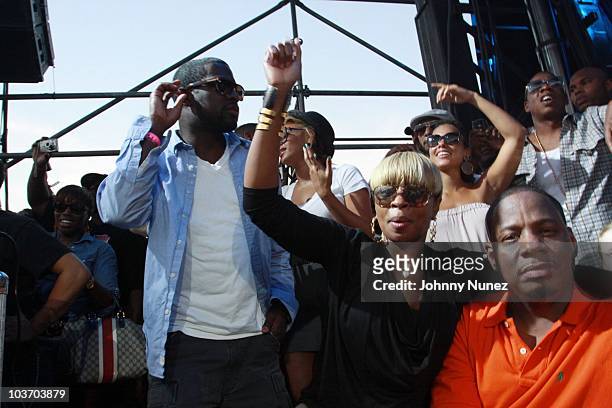 Estelle, Beyonce, Mary J. Blige, Swizz Beatz, Alicia Keys, Kendu Issas, and Jay-Z attend the 7th Annual Rock The Bells festival on Governors Island...