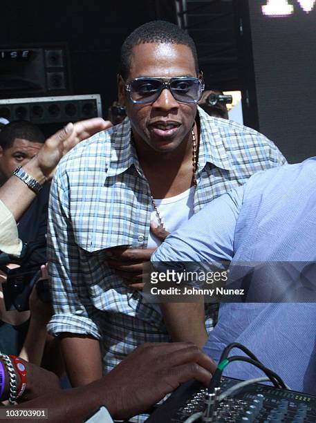 Jay-Z attends the 7th Annual Rock The Bells festival on Governors Island on August 28, 2010 in New York City.