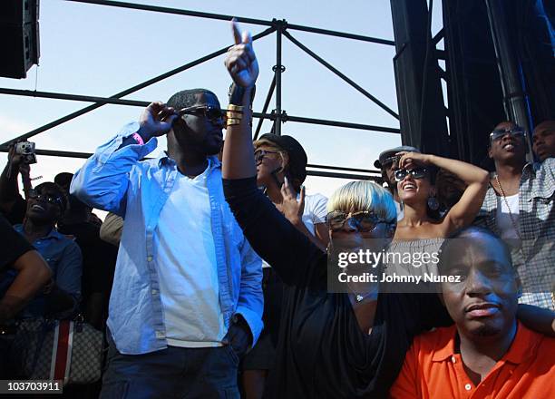 Estelle, Beyonce, Mary J. Blige, Swizz Beatz, Alicia Keys, Kendu Issas, and Jay-Z attend the 7th Annual Rock The Bells festival on Governors Island...