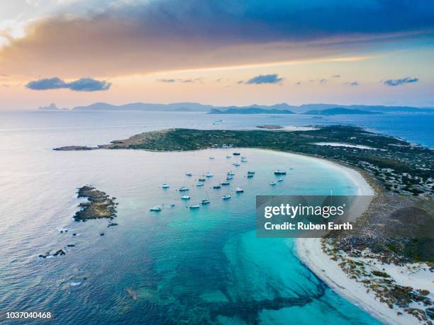 mediterranean landscape near ibiza and formentera islands - de kust stockfoto's en -beelden