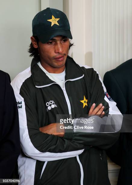 Pakistan player of the series Mohammad Amir looks on during the presentation on day four of the 4th npower Test Match between England and Pakistan at...