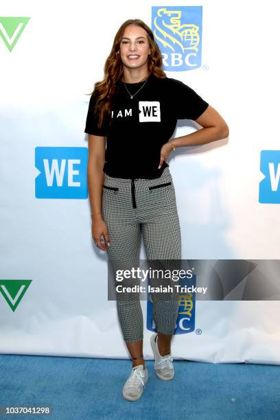 Penny Oleksiak arrives at WE Day Torontoon the WE Carpet at Scotiabank Arena on September 20, 2018 in Toronto, Canada.
