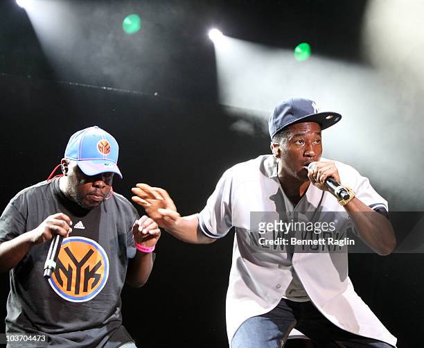 Recording artists Phife and Q-Tip of A Tribe Called Quest perform during the 7th Annual Rock The Bells festival on Governors Island on August 28,...
