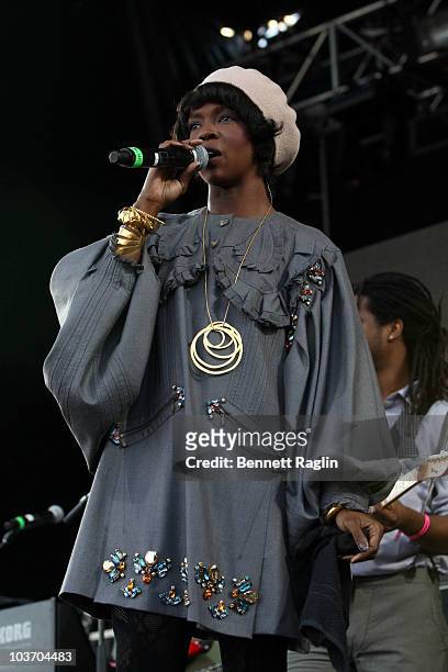 Recording artist Lauryn Hill performs during the 7th Annual Rock The Bells festival on Governors Island on August 28, 2010 in New York City.