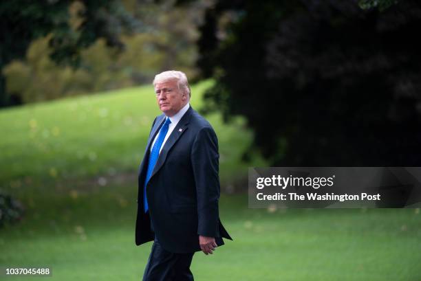 President Donald Trump walks toward Marine One on the South Lawn of the White House for his departure from Washington, D.C. For a rally in Las Vegas...