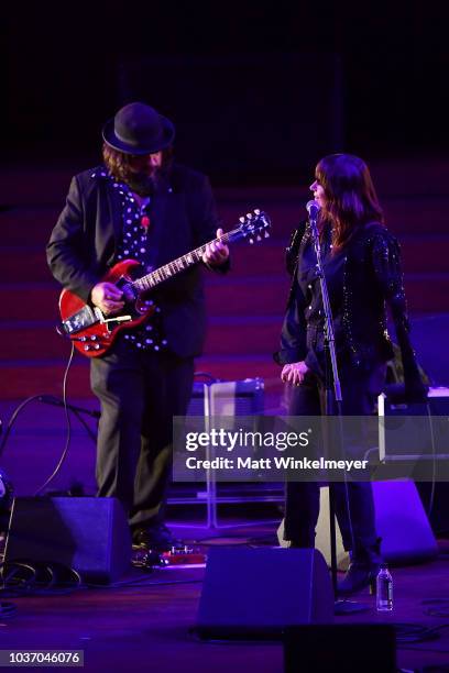 Fernando Perdomo and Cat Power perform onstage during the 2018 LA Film Festival opening night premiere of "Echo In The Canyon" at John Anson Ford...