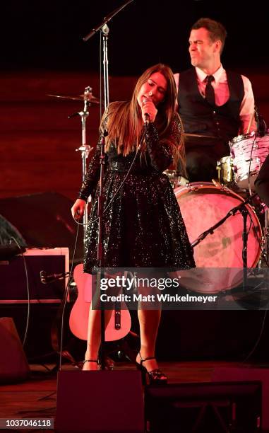 Jade Castrinos performs during the 2018 LA Film Festival opening night premiere of "Echo In The Canyon" at John Anson Ford Amphitheatre on September...