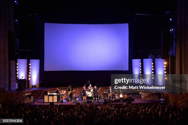 Jade Castrinos and Jakob Dylan perform during the 2018 LA Film Festival opening night premiere of "Echo In The Canyon" at John Anson Ford...