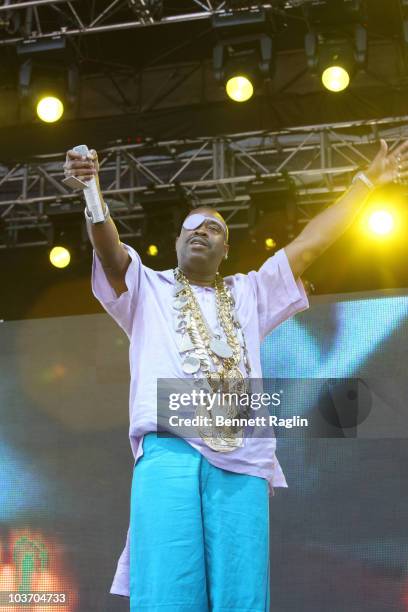 Recording artist Slick Rick performs during the 7th Annual Rock The Bells festival on Governors Island on August 28, 2010 in New York City.