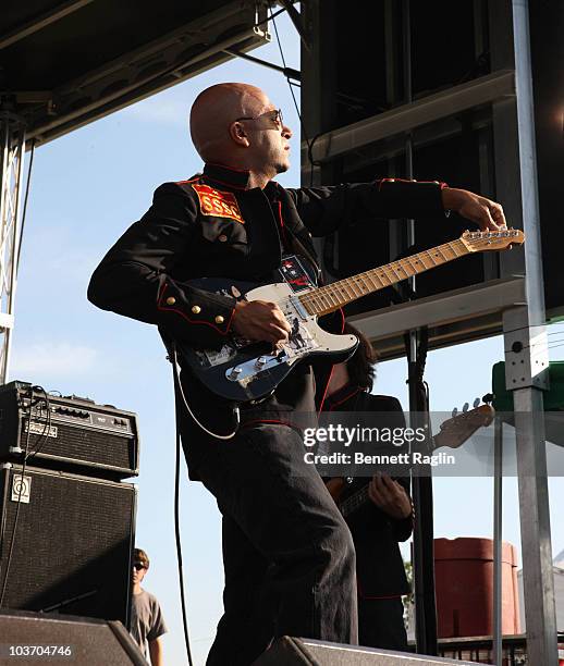 Tom Morello of the Street Sweeper Social Club performs during the 7th Annual Rock The Bells festival on Governors Island on August 28, 2010 in New...