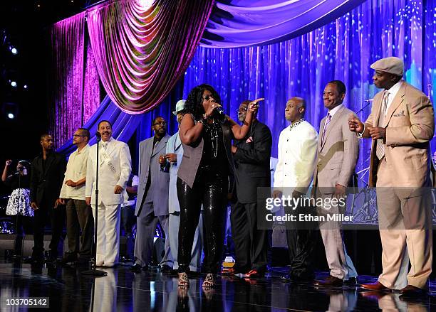 Singer Angie Stone performs during the eighth annual Ford Hoodie Awards at the Mandalay Bay Events Center August 28, 2010 in Las Vegas, Nevada.
