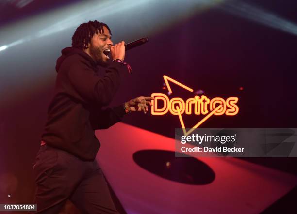 Enoch Tolbert, the Doritos Blaze The Beat winner of $50,000 performs at the Life Is Beautiful pre-party at The Foundry at the SLS Hotel in Las Vegas...