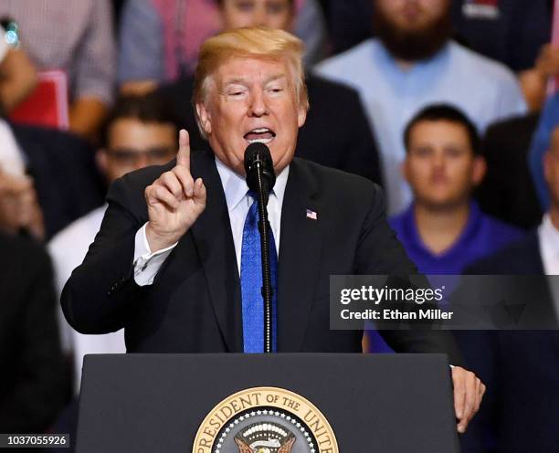 President Donald Trump speaks during a campaign rally at the Las Vegas Convention Center on September 20, 2018 in Las Vegas, Nevada. Trump is in town...