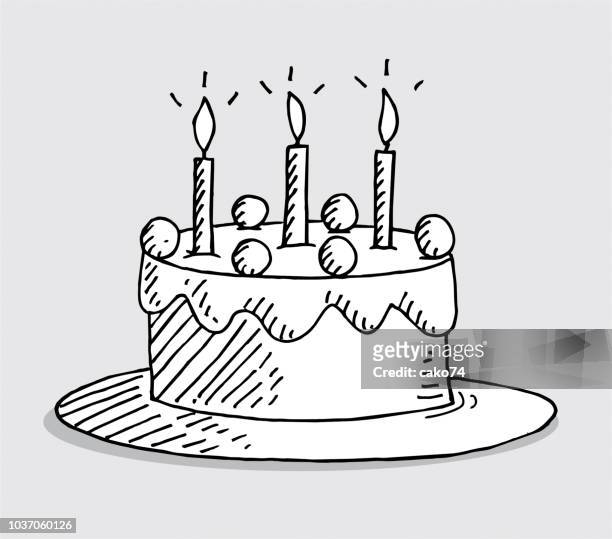 hand drawn birthday cake - cake illustration stock illustrations