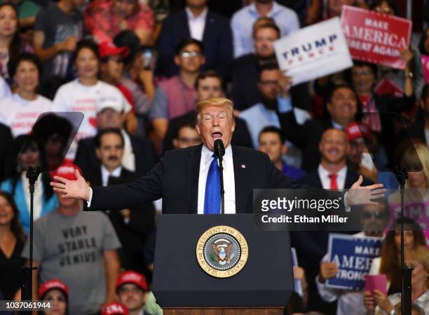 President Donald Trump speaks during a campaign rally at the Las Vegas Convention Center on September 20, 2018 in Las Vegas, Nevada. Trump is in town...