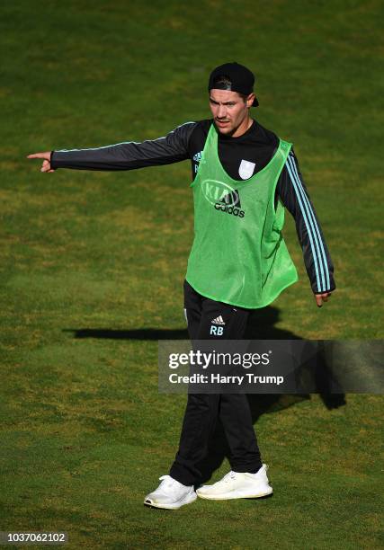 Rory Burns of Surrey looks on during Day Four of the Specsavers County Championship Division One match between Somerset and Surrey at The Cooper...