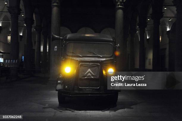 The Marina Abramovic and Ulay van is displayed during the opening of the exhibition 'Marina Abramovic The Cleaner' in Palazzo Strozzi on September...