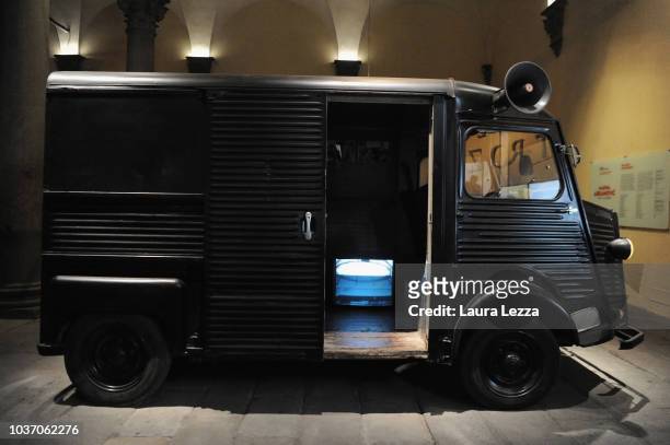 The Marina Abramovic and Ulay van is displayed during the opening of the exhibition 'Marina Abramovic The Cleaner' in Palazzo Strozzi on September...