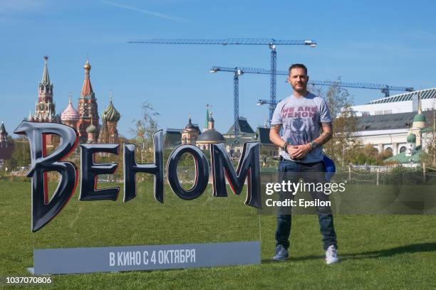 Actor Tom Hardy attends the 'Venom' photocall at Zaryadie park on September 21, 2018 in Moscow, Russia.