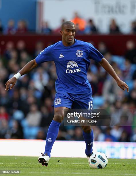 Sylvain Distin of Everton during the Barclays Premier League match between Aston Villa and Everton at Villa Park on August 29, 2010 in Birmingham,...