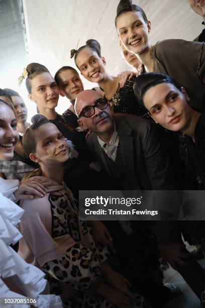 Antonio Marras and models are seen backstage ahead of the Antonio Marras show during Milan Fashion Week Spring/Summer 2019 on September 21, 2018 in...