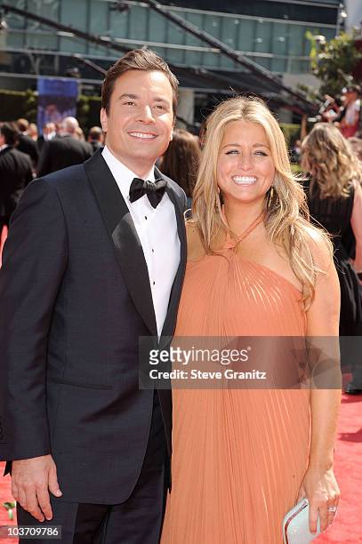 Host Jimmy Fallon and producer Nancy Juvonen arrives at the 62nd Annual Primetime Emmy Awards held at the Nokia Theatre L.A. Live on August 29, 2010...