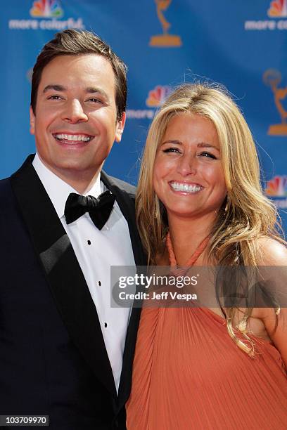 Host Jimmy Fallon and producer Nancy Juvonen arrives at the 62nd Annual Primetime Emmy Awards held at the Nokia Theatre L.A. Live on August 29, 2010...