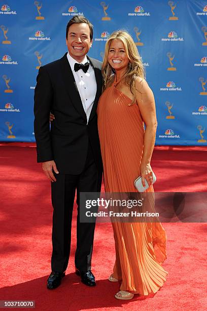 Host Jimmy Fallon and producer Nancy Juvonen arrive at the 62nd Annual Primetime Emmy Awards held at the Nokia Theatre L.A. Live on August 29, 2010...