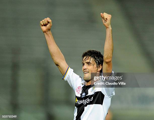 Massimo Paci of Parma FC celebrates during the Serie A match between Parma and Brescia at Stadio Ennio Tardini on August 29, 2010 in Parma, Italy.