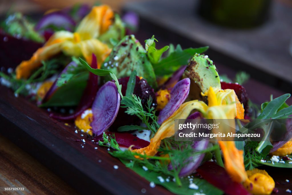 Mexican gourmet salad with avocado and beetroot