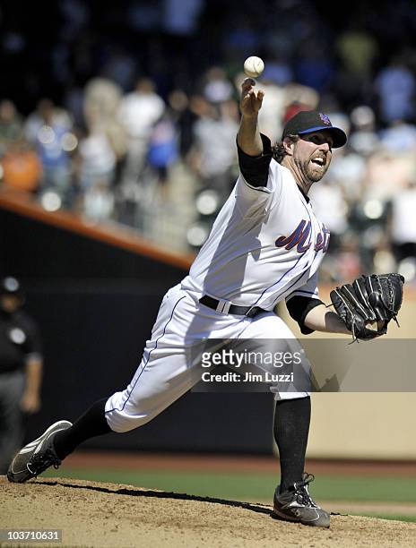 Dickey of the New York Mets pitches against the Houston Astros on August 29, 2010 at Citi Field in the Flushing neighborhood of the Queens borough of...