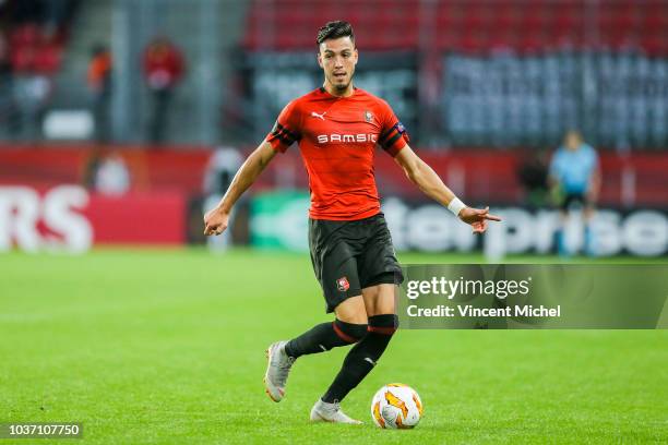 Rami Bensebaini of Rennes during the Europa League match between Rennes and Jablonec at Roazhon Park on September 20, 2018 in Rennes, France.