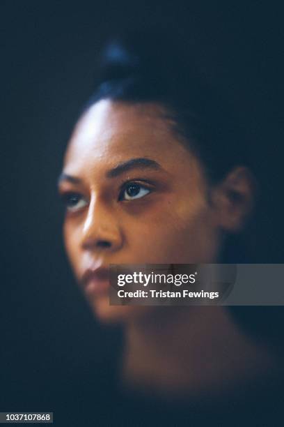 Model is seen backstage ahead of the Antonio Marras show during Milan Fashion Week Spring/Summer 2019 on September 21, 2018 in Milan, Italy.