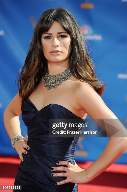 Actress Lea Michele arrives at the 62nd Annual Primetime Emmy Awards held at the Nokia Theatre L.A. Live on August 29, 2010 in Los Angeles,...