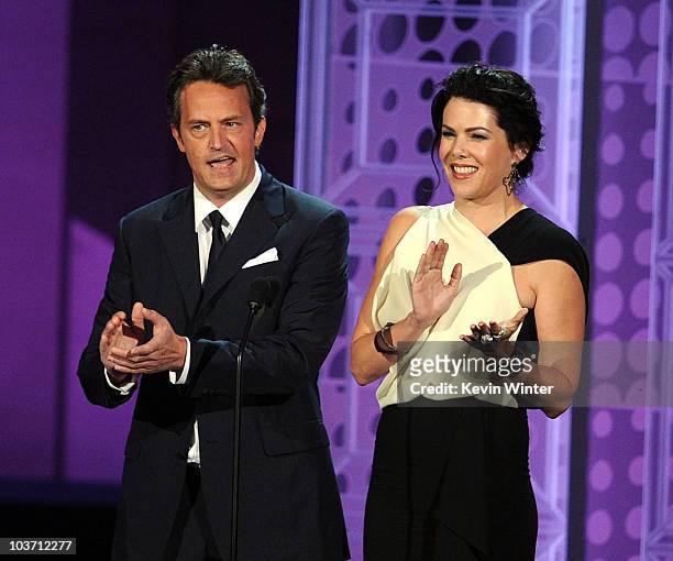 Actors Matthew Perry and Lauren Graham present the Guest Actress & Actor In A Comedy Series awards onstage at the 62nd Annual Primetime Emmy Awards...