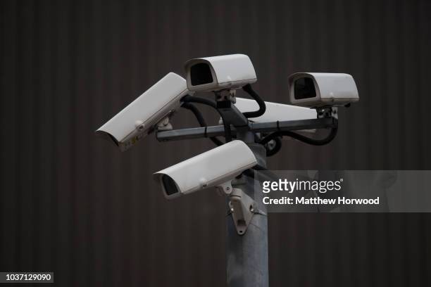 Siemens CCTV security cameras seen on April 3, 2015 in Cardiff, United Kingdom.