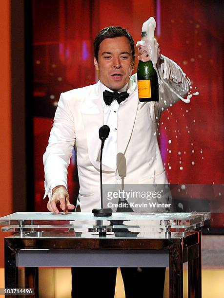 Host Jimmy Fallon speaks onstage at the 62nd Annual Primetime Emmy Awards held at the Nokia Theatre L.A. Live on August 29, 2010 in Los Angeles,...