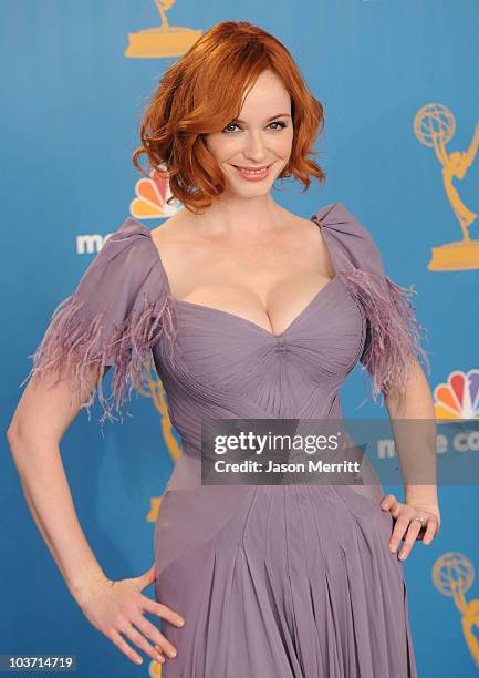 Actress Christina Hendricks, winner of the Outstanding Drama Series Award for "Mad Men," poses in the press room at the 62nd Annual Primetime Emmy...