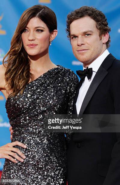 Actors Jennifer Carpenter and Michael C. Hall arrive at the 62nd Annual Primetime Emmy Awards held at the Nokia Theatre L.A. Live on August 29, 2010...