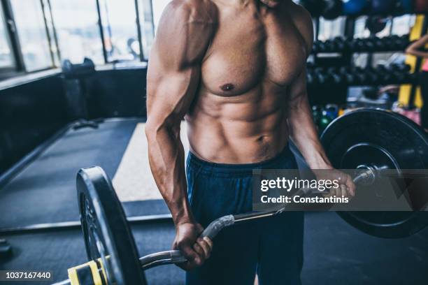 bodybuilders buikspieren - male body stockfoto's en -beelden