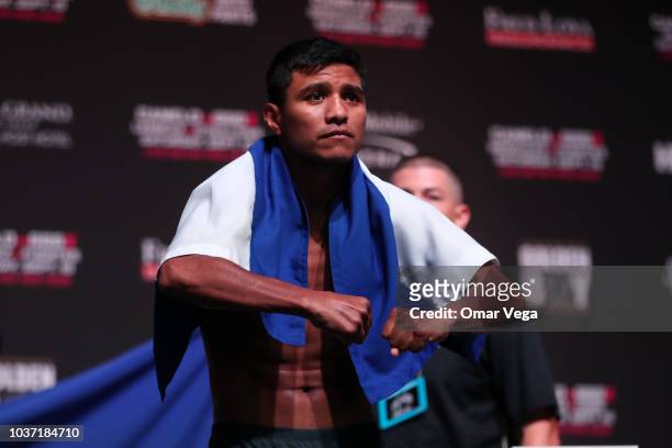 Boxer Roman Gonzalez poses during the official Weigh-in at T-Mobile Arena on September 14, 2018 in Las Vegas, Nevada.
