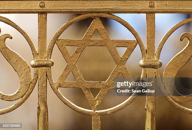Star of David is visible among the ornamentation at the Brodyer Synagogue at the ordination of new Rabbis Shlomo Afanasev and Moshe Baumel on August...