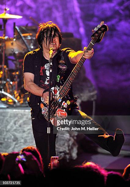 Bassist Robby Takac singer of the Goo Goo Dolls performs at the Greek Theater on August 29, 2010 in Los Angeles, California.