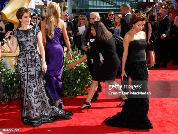 Personality Eva Longoria-Parker and actress Tina Fey attend the 62nd Annual Primetime Emmy Awards at Nokia Theatre Live L.A. On August 29, 2010 in...