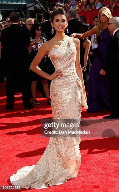 Actress Nina Dobrev attends the 62nd Annual Primetime Emmy Awards at Nokia Theatre Live L.A. On August 29, 2010 in Los Angeles, California.
