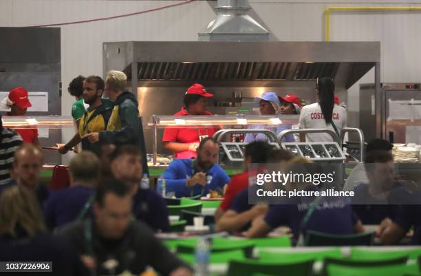 General view of the food court for the athletes during the Media day at the Olympic Village Barra prior to the Rio 2016 Olympic Games in Rio de...