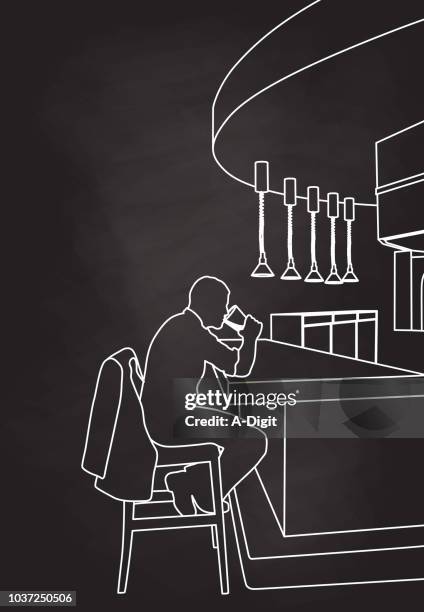 lone drinker at the bar - bar stool stock illustrations